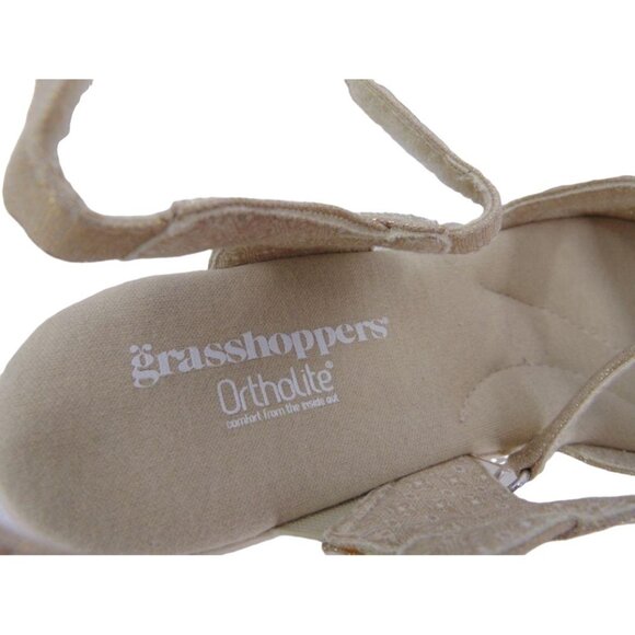Grasshoppers Leah Two Strap Sandals 9.5 W Wide Gold Linen Textile Shoes - Picture 9 of 14